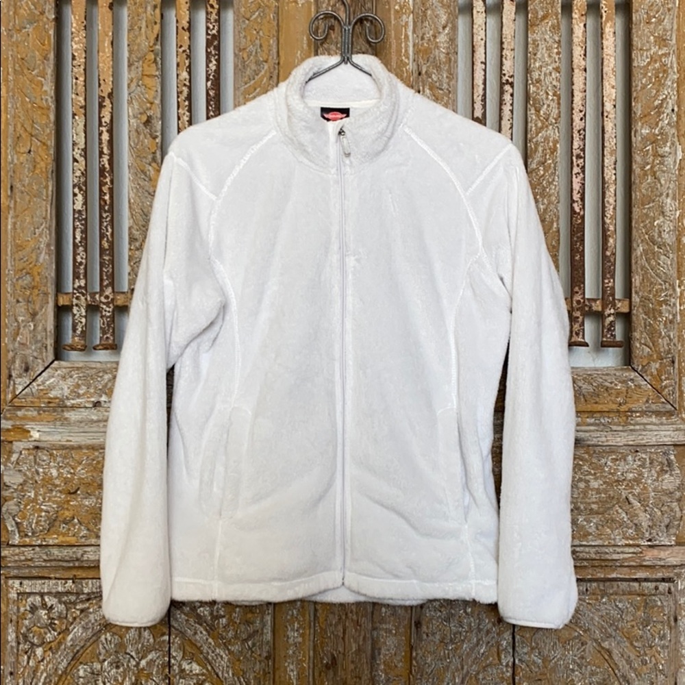 SIMS WHITE FLEECE FULL ZIP SWEATER L